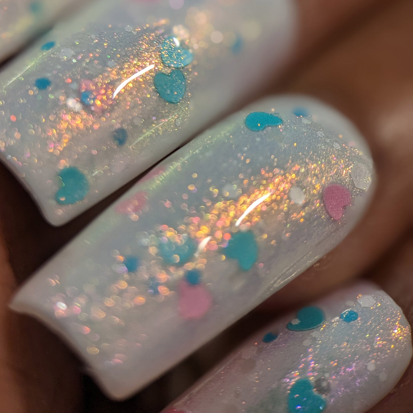 Sun Showers.320 Pink and Teal Heart Glitter Nail Polish Topper