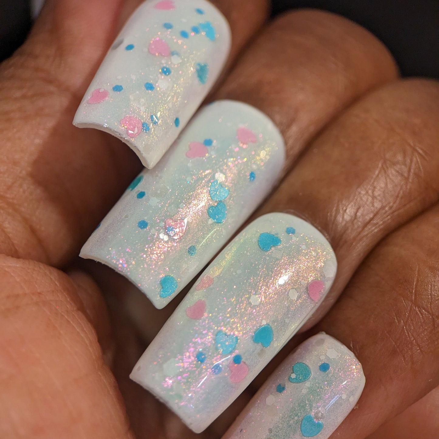 Sun Showers.320 Pink and Teal Heart Glitter Nail Polish Topper