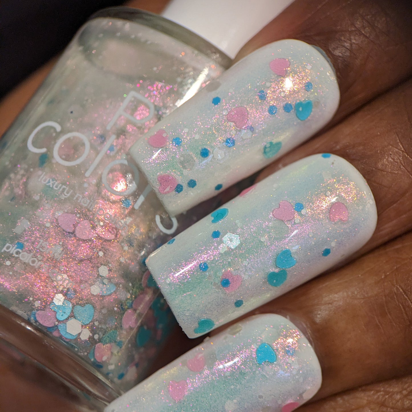 Sun Showers.320 Pink and Teal Heart Glitter Nail Polish Topper