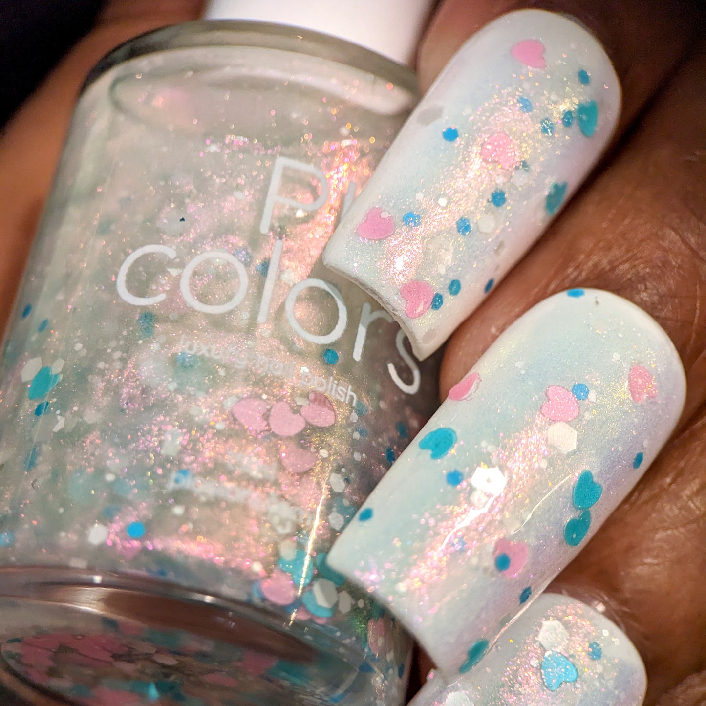 Sun Showers.320 Pink and Teal Heart Glitter Nail Polish Topper