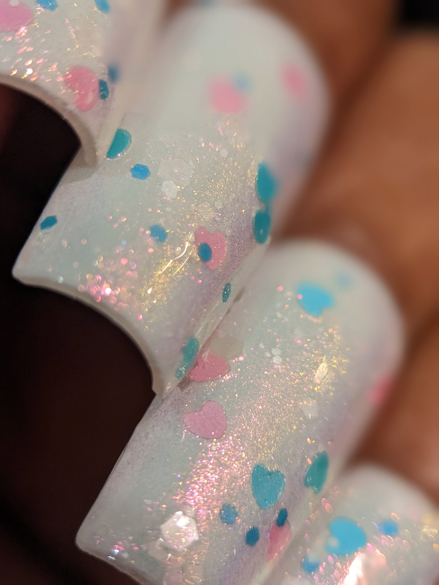 Sun Showers.320 Pink and Teal Heart Glitter Nail Polish Topper