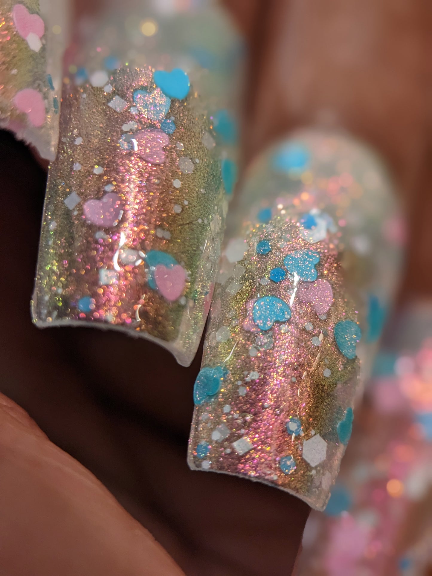 Sun Showers.320 Pink and Teal Heart Glitter Nail Polish Topper