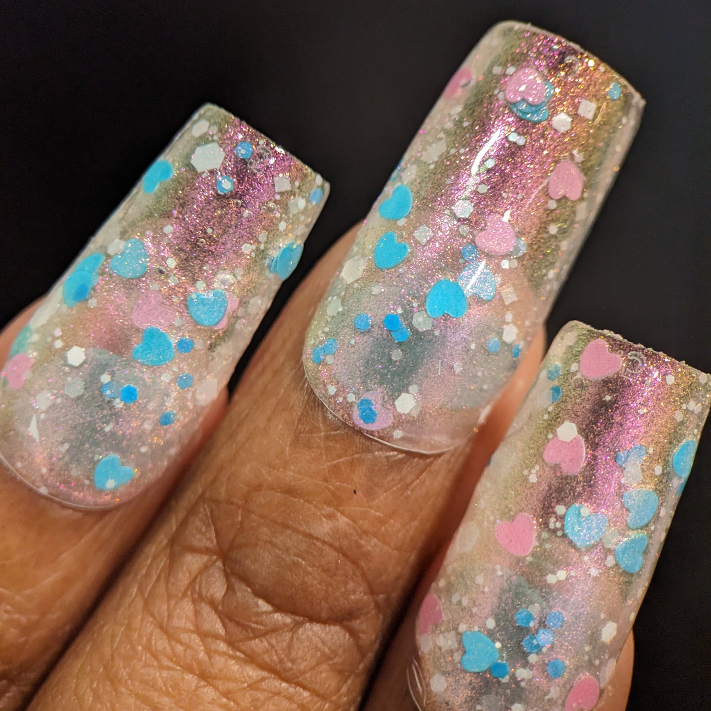 Sun Showers.320 Pink and Teal Heart Glitter Nail Polish Topper