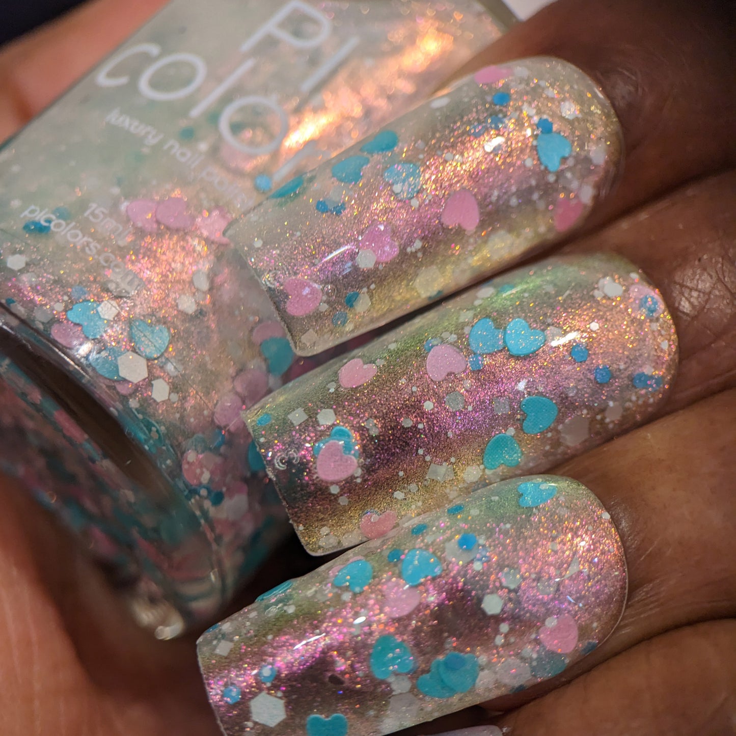 Sun Showers.320 Pink and Teal Heart Glitter Nail Polish Topper