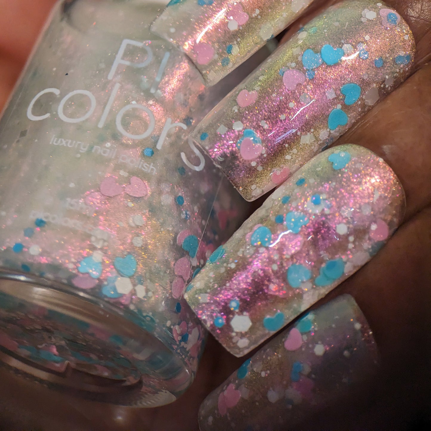 Sun Showers.320 Pink and Teal Heart Glitter Nail Polish Topper