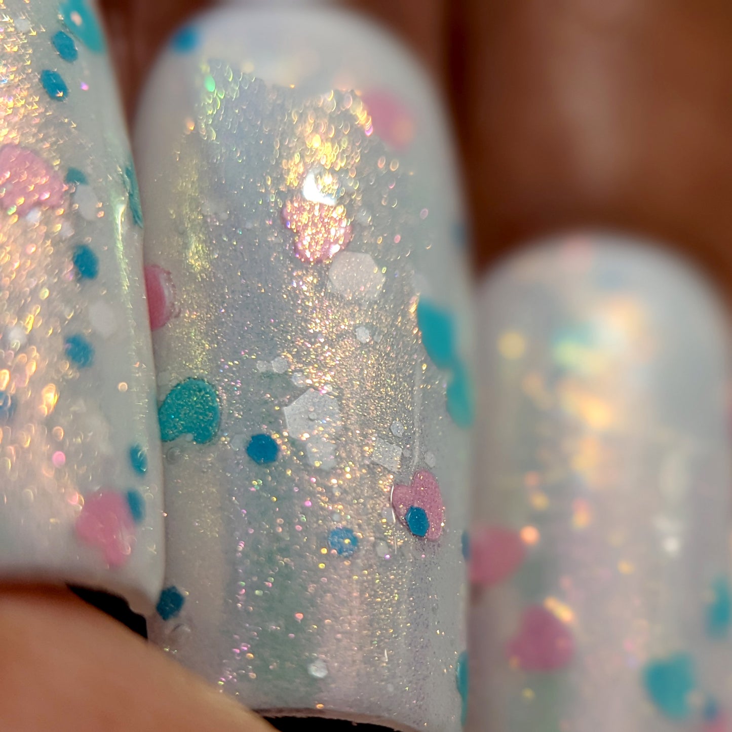 Sun Showers.320 Pink and Teal Heart Glitter Nail Polish Topper