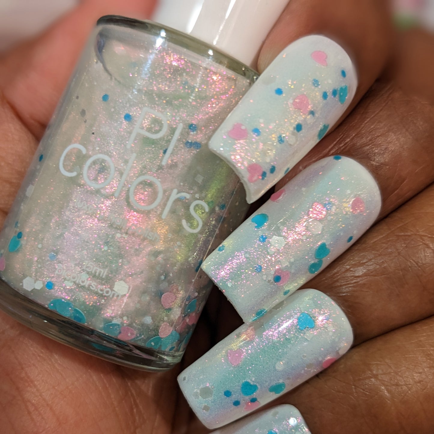 Sun Showers.320 Pink and Teal Heart Glitter Nail Polish Topper