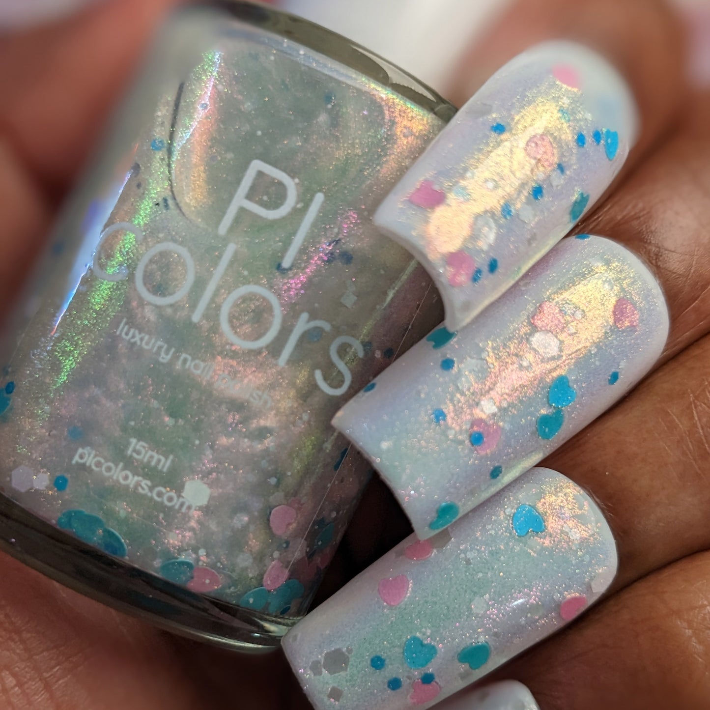 Sun Showers.320 Pink and Teal Heart Glitter Nail Polish Topper