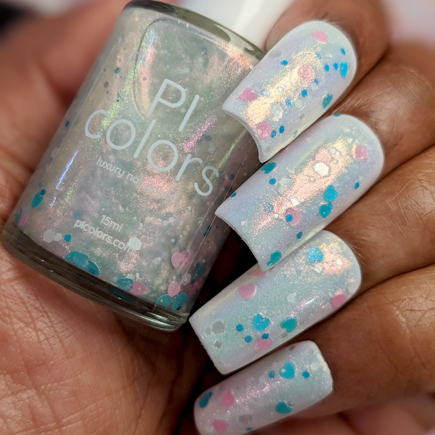 Sun Showers.320 Pink and Teal Heart Glitter Nail Polish Topper