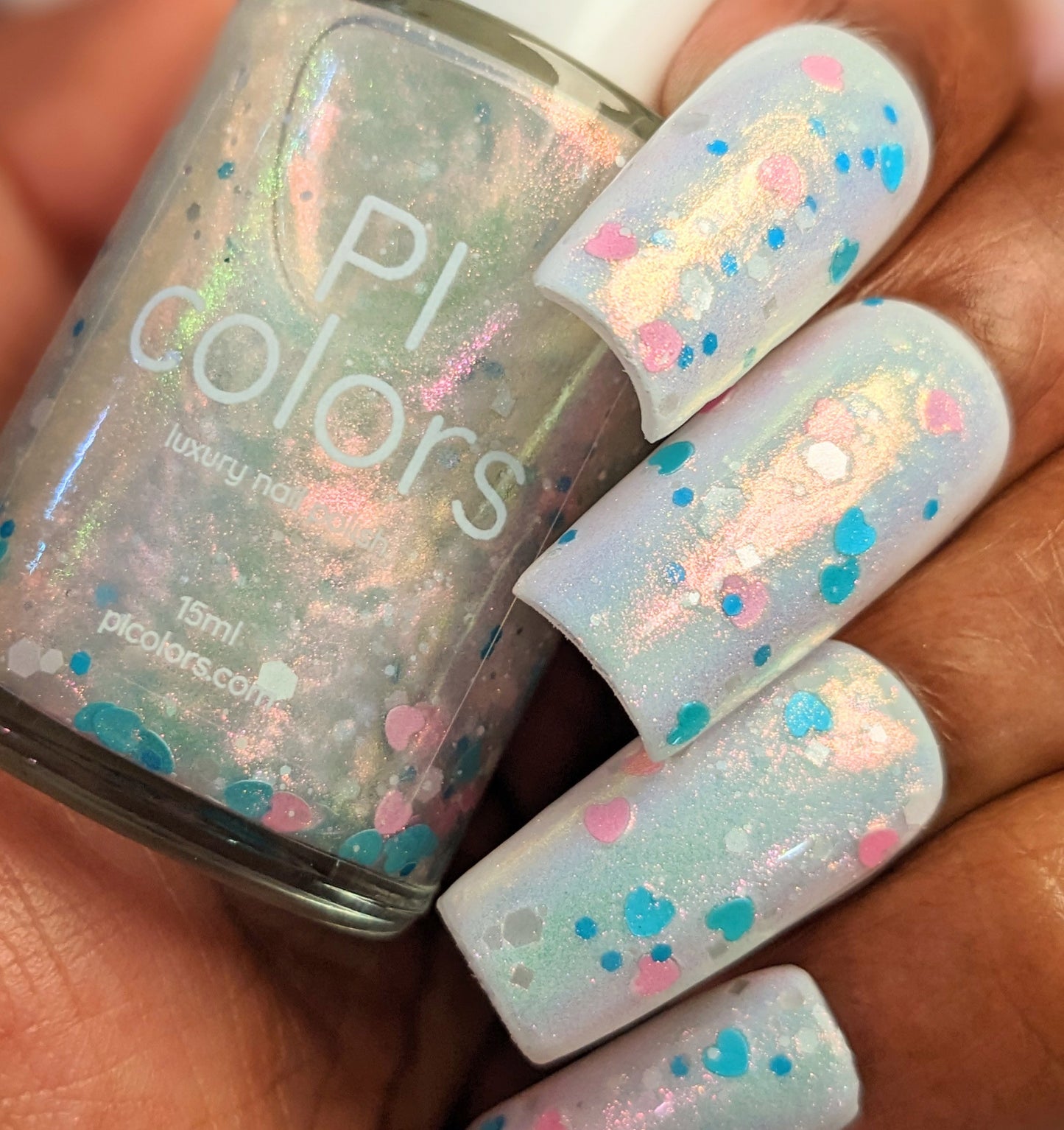 Sun Showers.320 Pink and Teal Heart Glitter Nail Polish Topper
