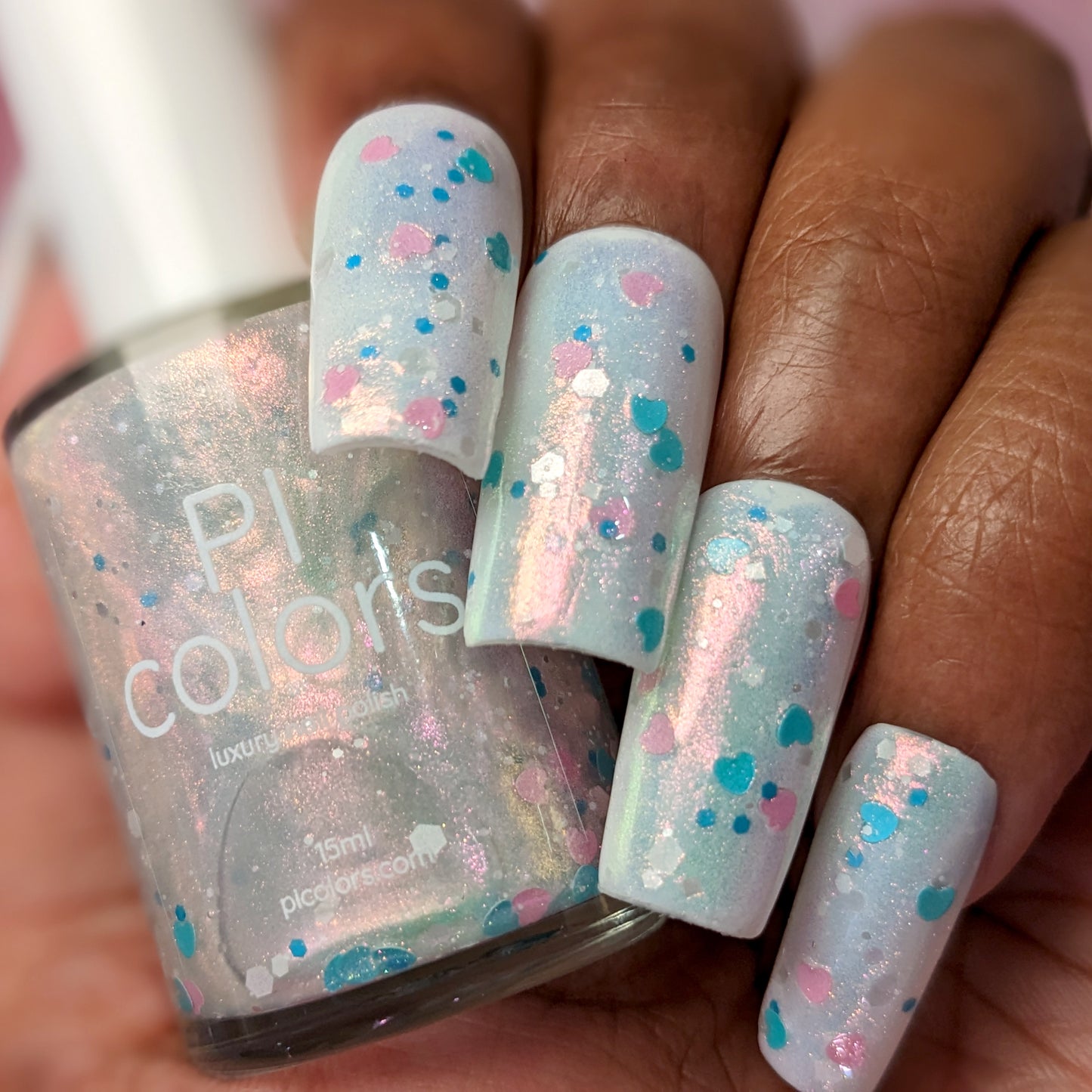 Sun Showers.320 Pink and Teal Heart Glitter Nail Polish Topper