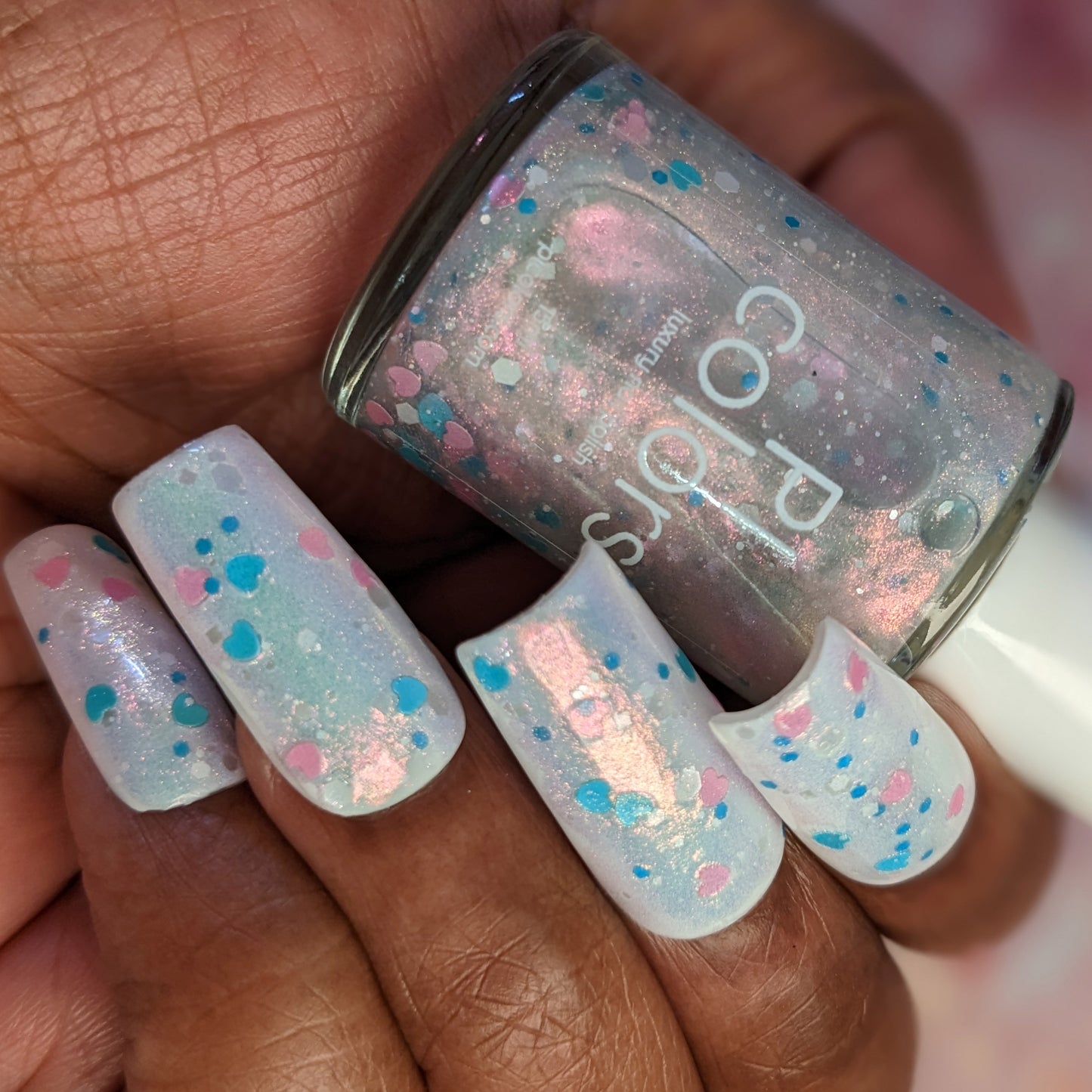 Sun Showers.320 Pink and Teal Heart Glitter Nail Polish Topper