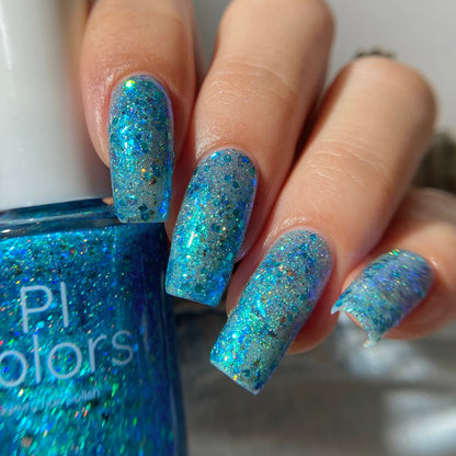 Turquoise holo glitter nail polish by PI Colors