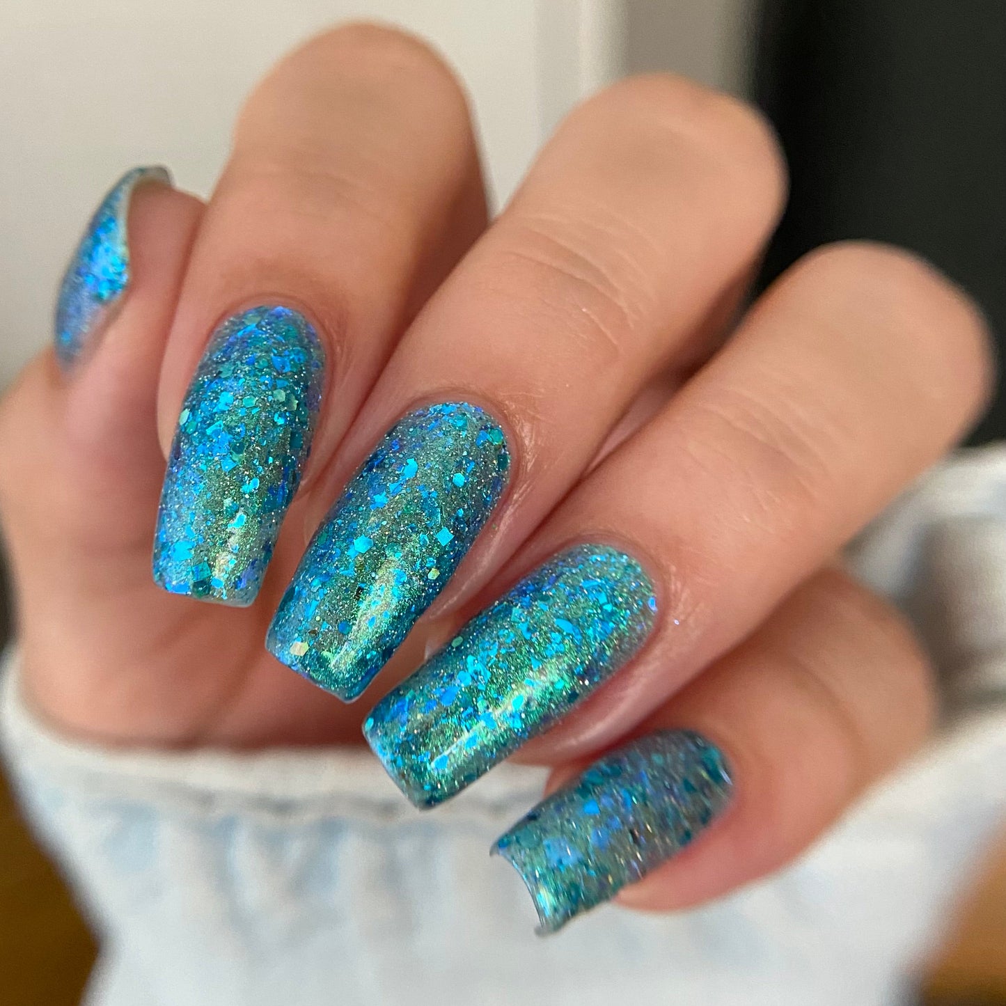 Turquoise holo glitter nail polish by PI Colors