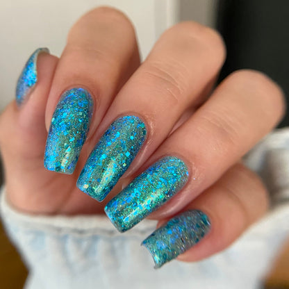 Turquoise holo glitter nail polish by PI Colors