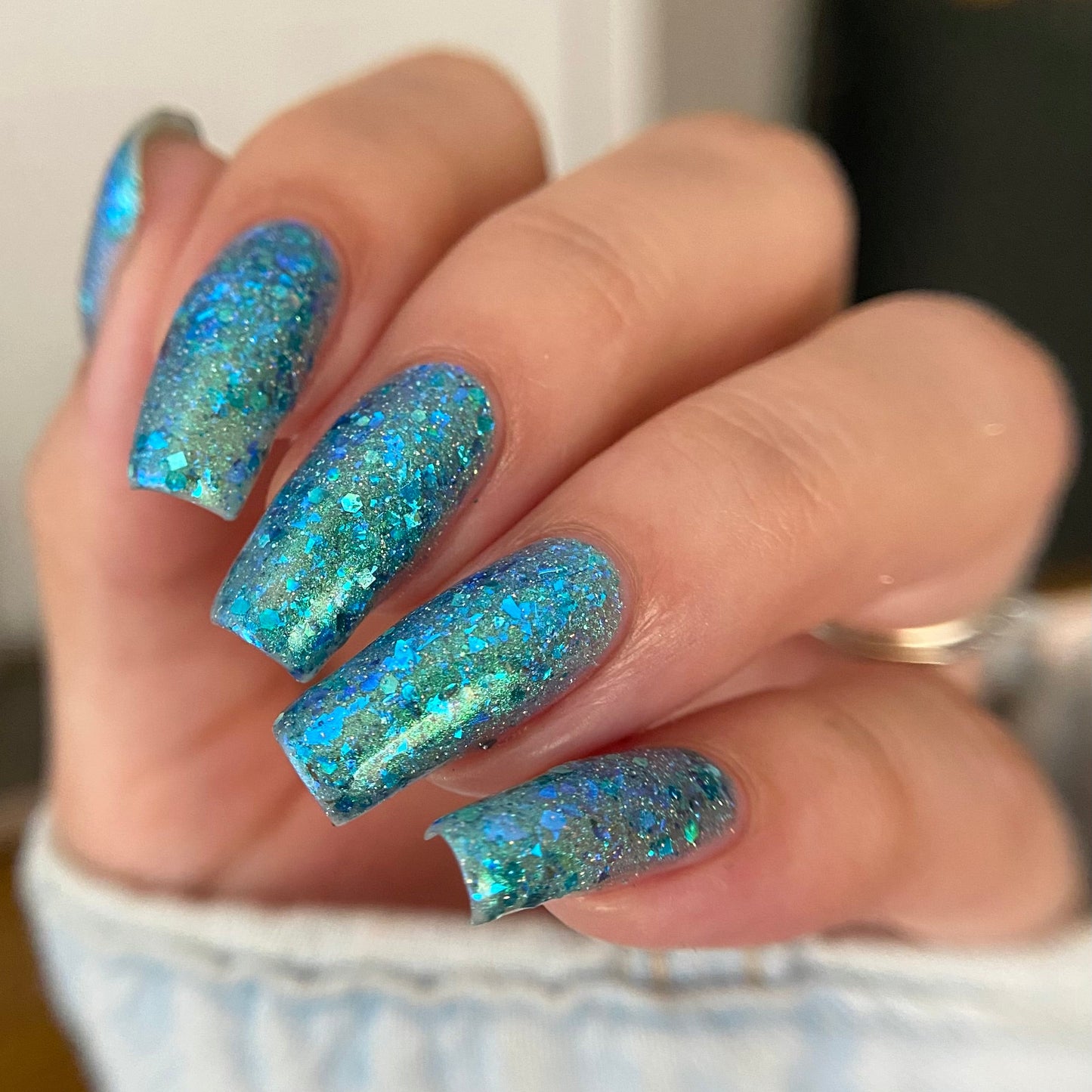 Turquoise holo glitter nail polish by PI Colors