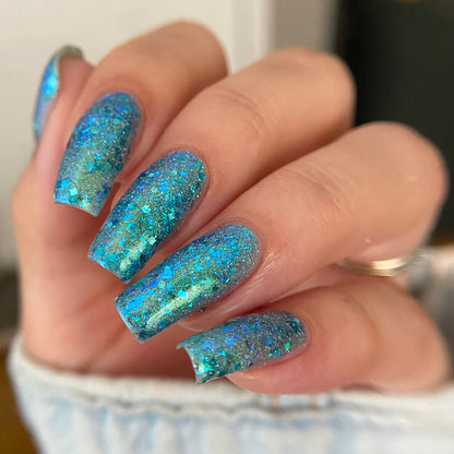 Turquoise holo glitter nail polish by PI Colors