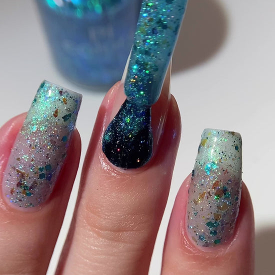 Turquoise holo glitter nail polish by PI Colors