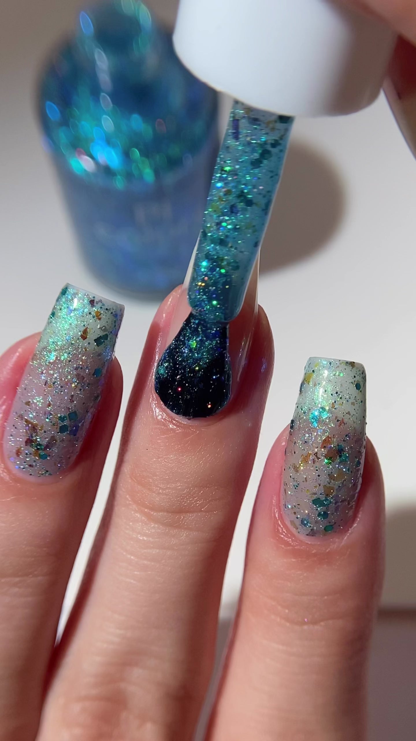 Turquoise holo glitter nail polish by PI Colors