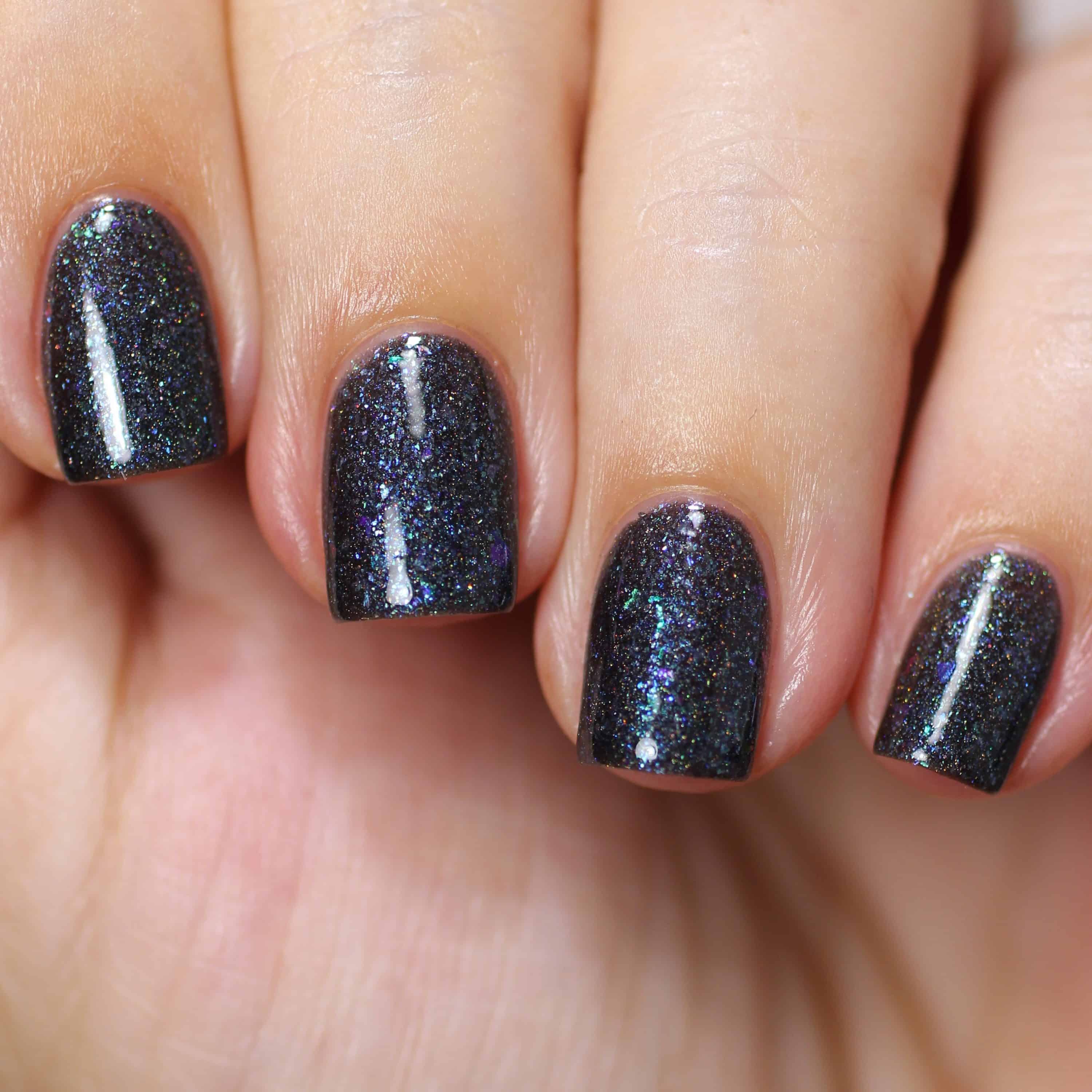 Black Nail Polish With Iridescent Glitter And Shimmer | Squoval nails, Nail  polish, Black nails with glitter