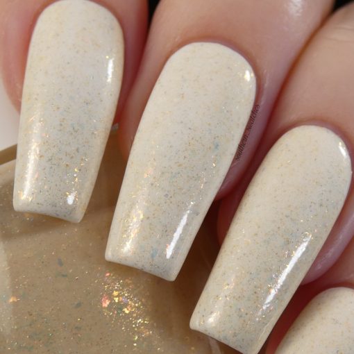Honey Milk.060 Milky Gold Nail Polish Topper with Iridescent Orange/Pink/Gold Flakies