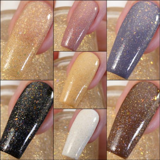 Honey Bee.060 Clear Gold Nail Polish Topper with Iridescent Orange/Pink/Gold Flakies