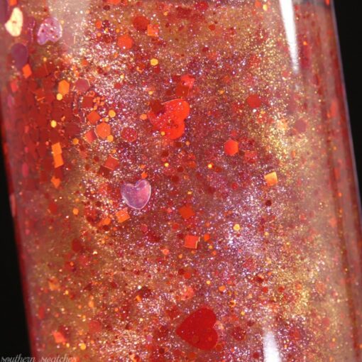 Strawberry Heat.208 Nail Polish Topper with Red/Gold Shimmer and Heart Glitter by PI Colors