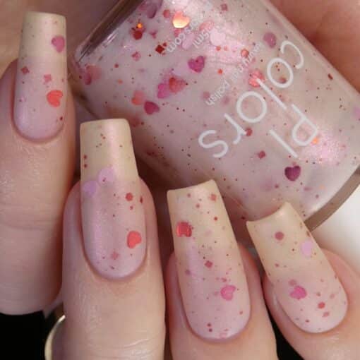 Strawberry Clouds.252 White Nail Polish with Heart Glitter by PI Colors