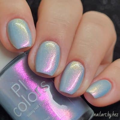 Fire Pink Rainbow.000 Pale Blue Nail Polish with Pink, Gold, Green Colorshift by PI Colors