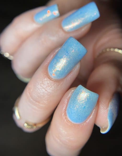 Paradise Blue.000 Pale Blue Nail Polish with Iridescent Red Gold Green Flakies by PI Colors