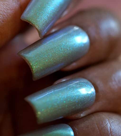 Verdant Flash.101 Green Nail Polish with Green Shimmer and blue colorshift by PI Colors